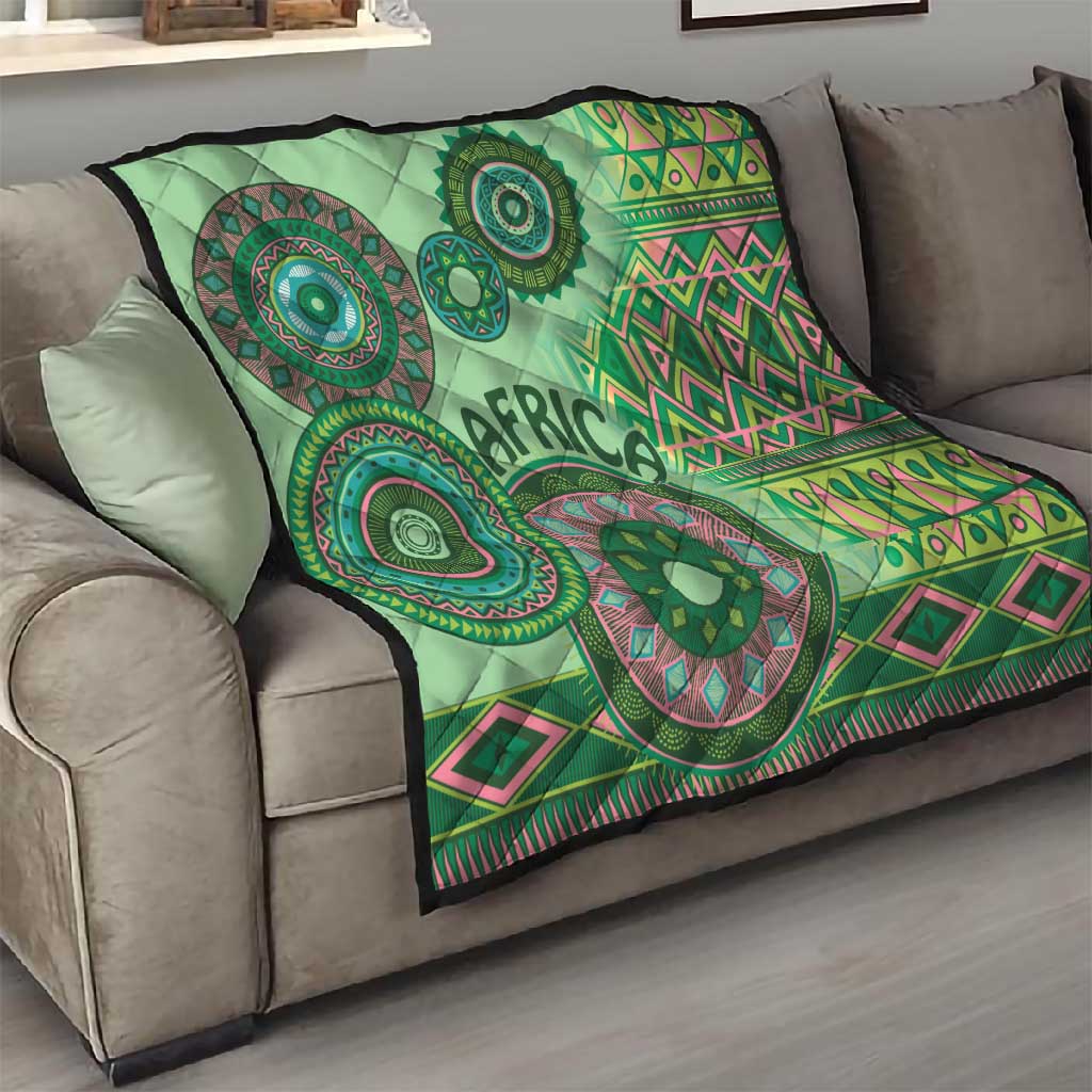 Afro Tribal Traditional Pattern Quilt Green Motif LT9