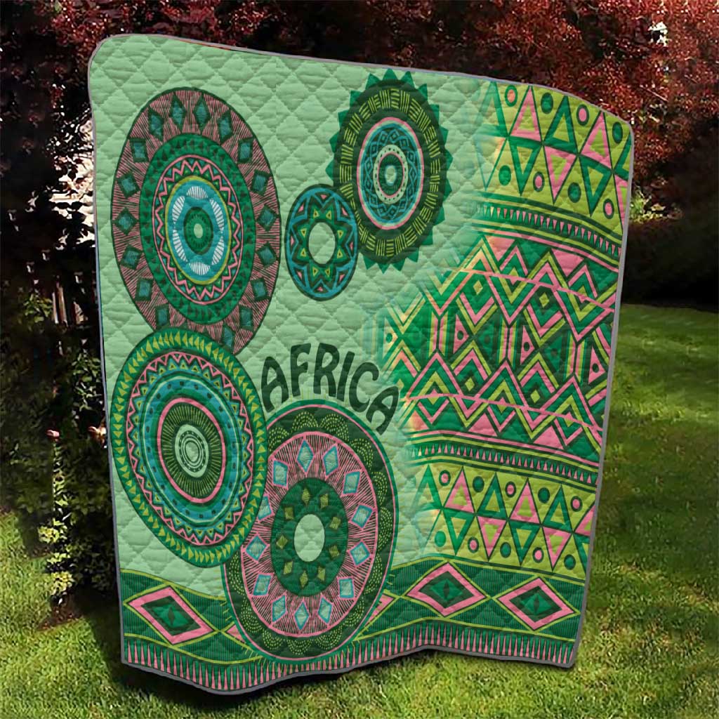 Afro Tribal Traditional Pattern Quilt Green Motif LT9