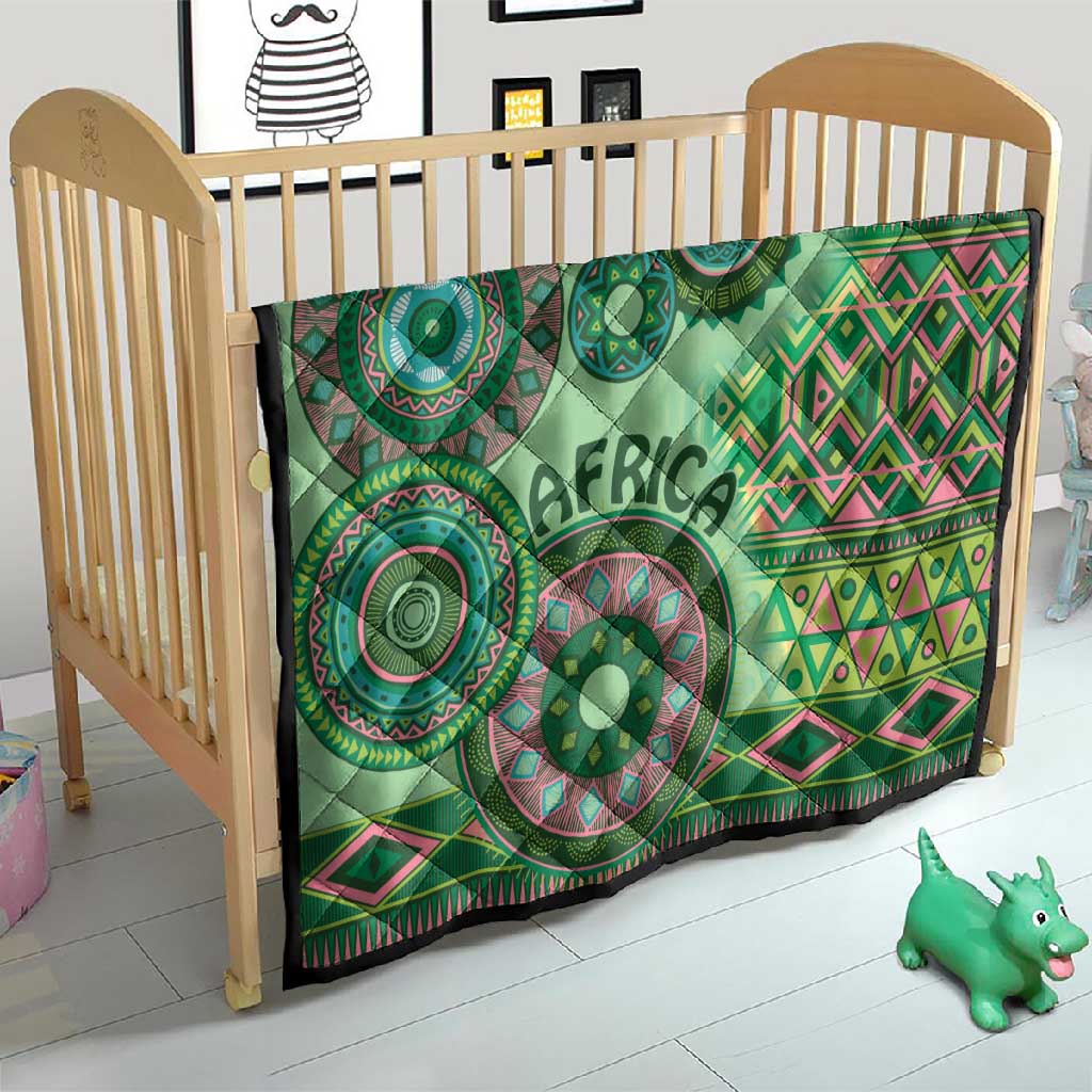 Afro Tribal Traditional Pattern Quilt Green Motif LT9