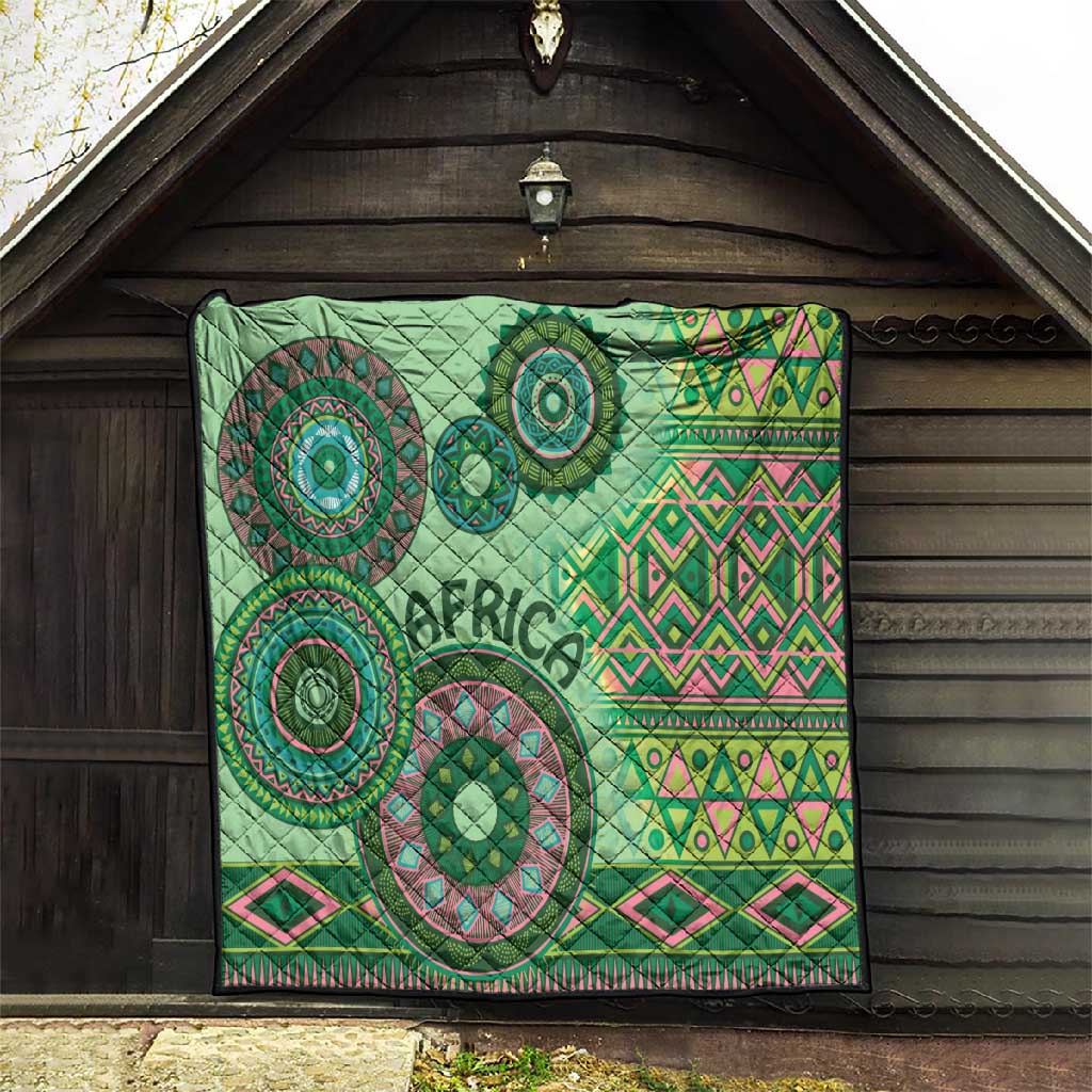 Afro Tribal Traditional Pattern Quilt Green Motif LT9