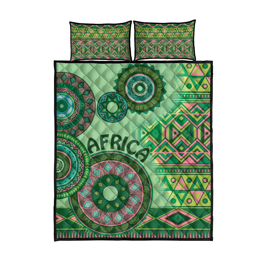 Afro Tribal Traditional Pattern Quilt Bed Set Green Motif LT9