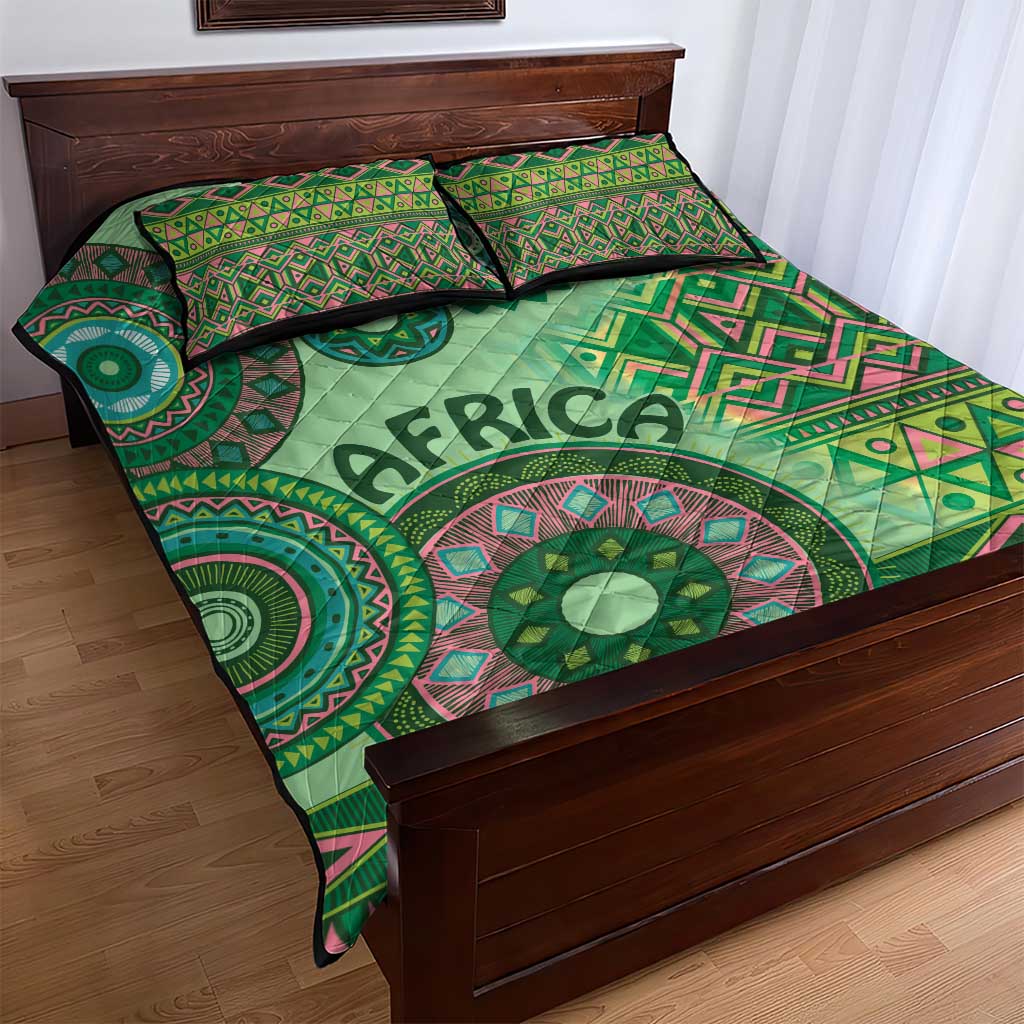 Afro Tribal Traditional Pattern Quilt Bed Set Green Motif LT9
