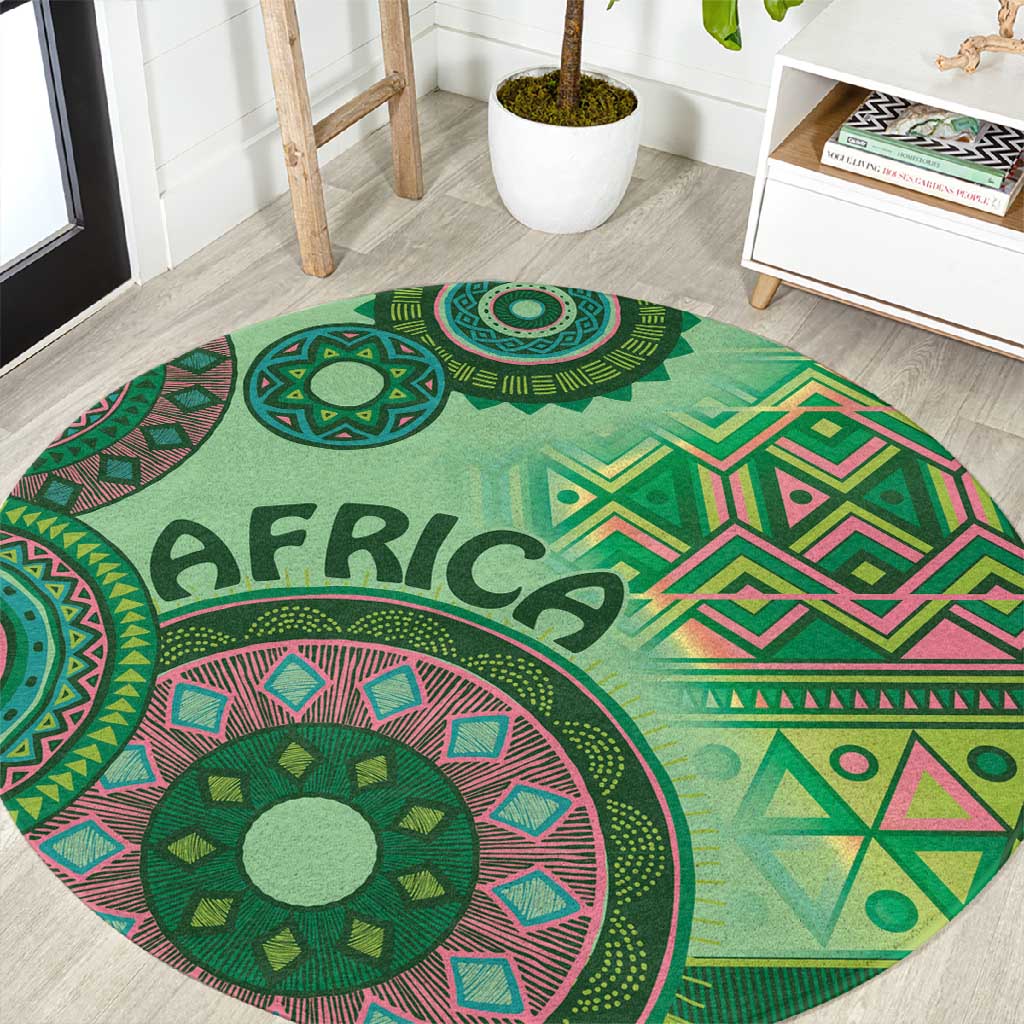 Afro Tribal Traditional Pattern Round Carpet Green Motif LT9
