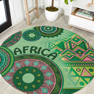 Afro Tribal Traditional Pattern Round Carpet Green Motif LT9