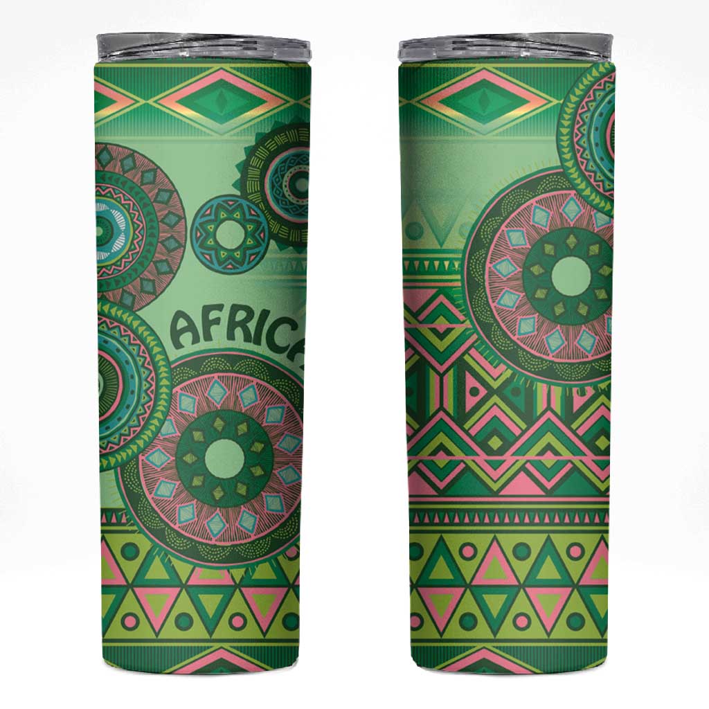 Afro Tribal Traditional Pattern Skinny Tumbler Green Motif LT9