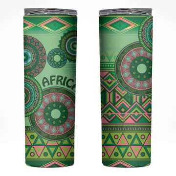 Afro Tribal Traditional Pattern Skinny Tumbler Green Motif LT9