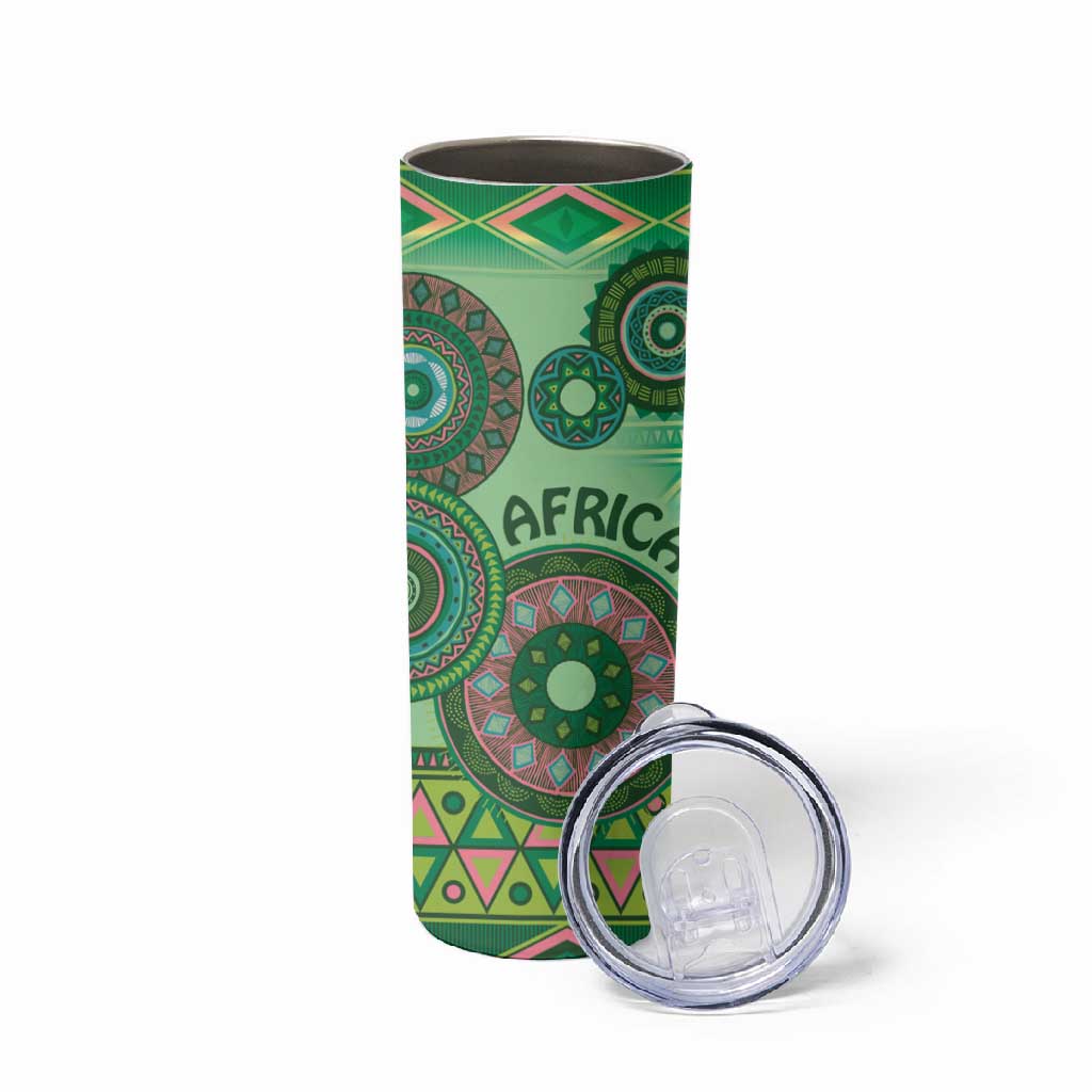 Afro Tribal Traditional Pattern Skinny Tumbler Green Motif LT9