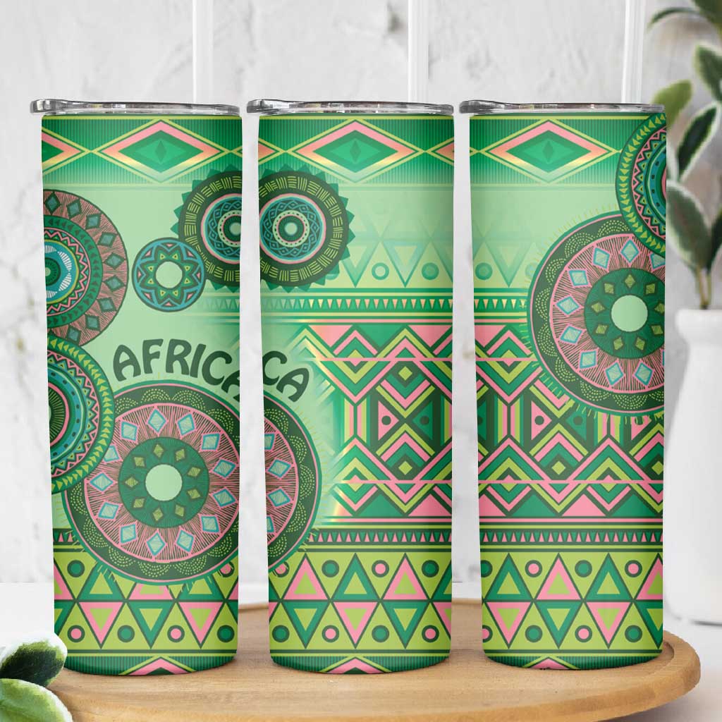 Afro Tribal Traditional Pattern Skinny Tumbler Green Motif LT9