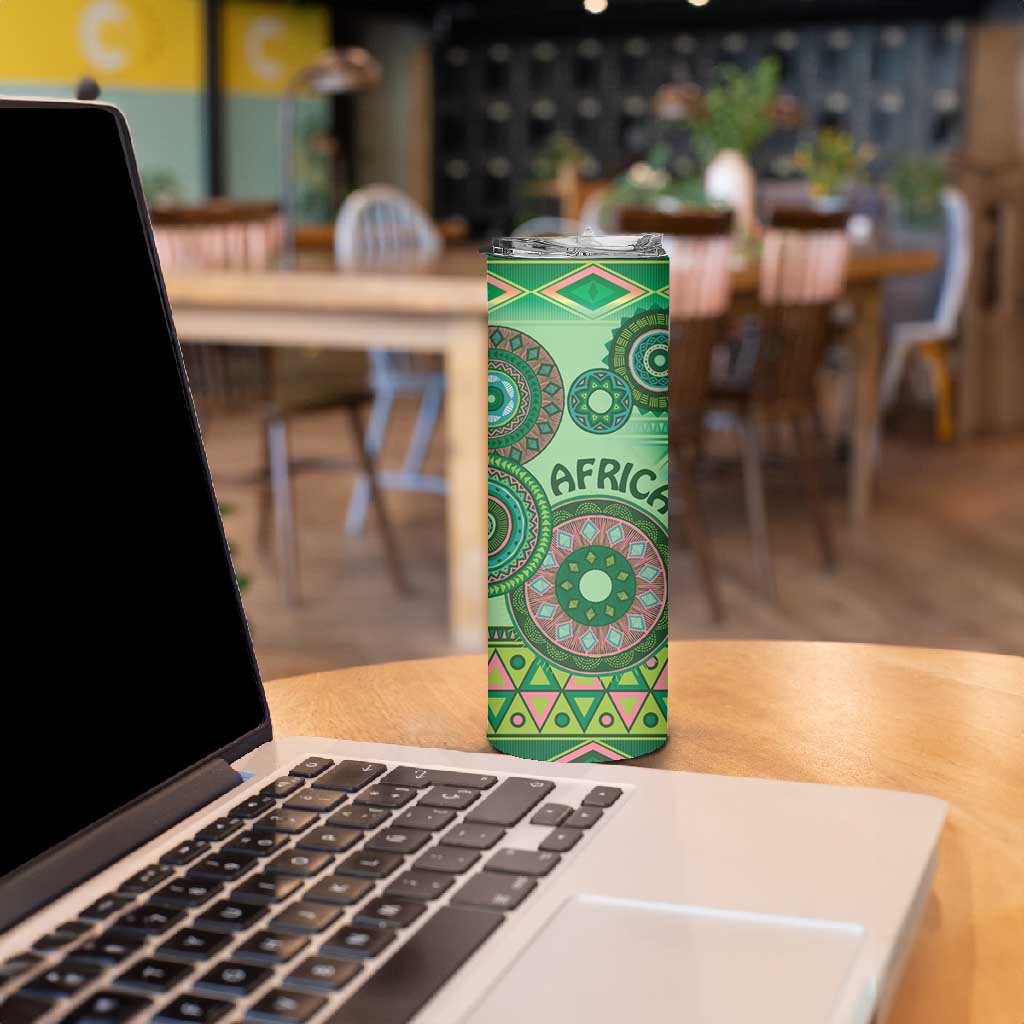 Afro Tribal Traditional Pattern Skinny Tumbler Green Motif LT9