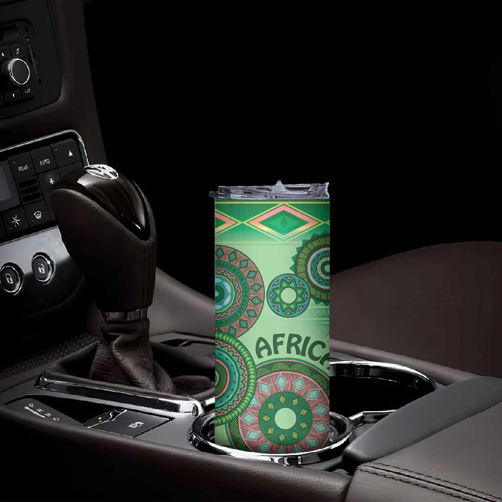 Afro Tribal Traditional Pattern Skinny Tumbler Green Motif LT9