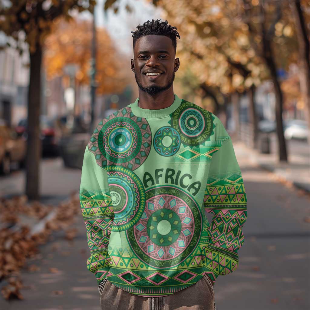 Afro Tribal Traditional Pattern Sweatshirt Green Motif LT9