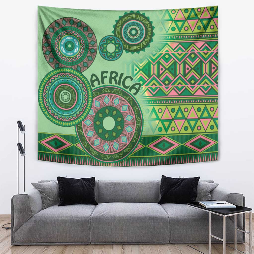 Afro Tribal Traditional Pattern Tapestry Green Motif LT9
