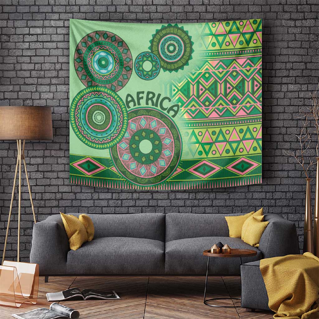 Afro Tribal Traditional Pattern Tapestry Green Motif LT9