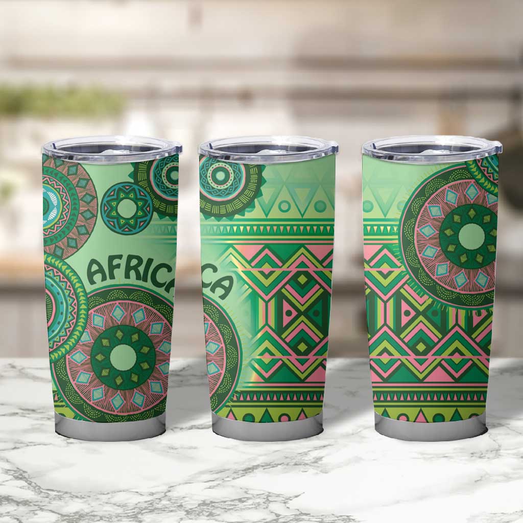 Afro Tribal Traditional Pattern Tumbler Cup Green Motif LT9