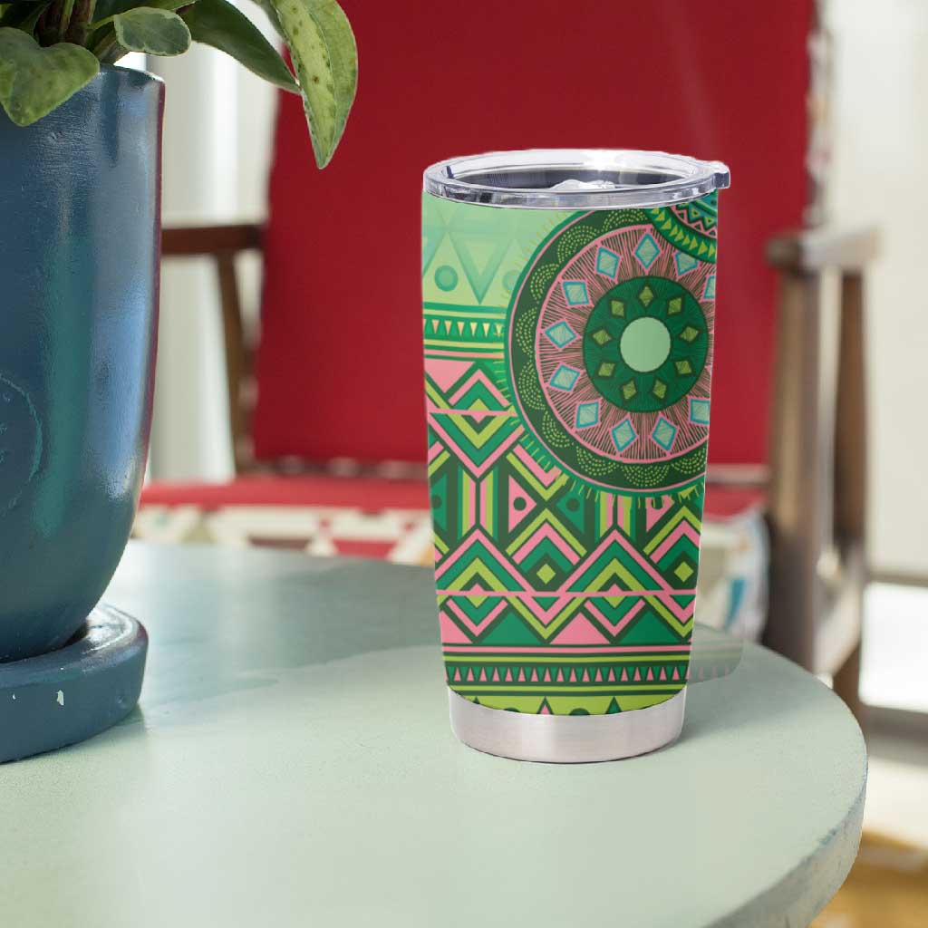Afro Tribal Traditional Pattern Tumbler Cup Green Motif LT9