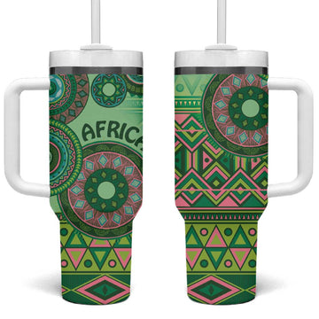 Afro Tribal Traditional Pattern Tumbler With Handle Green Motif LT9