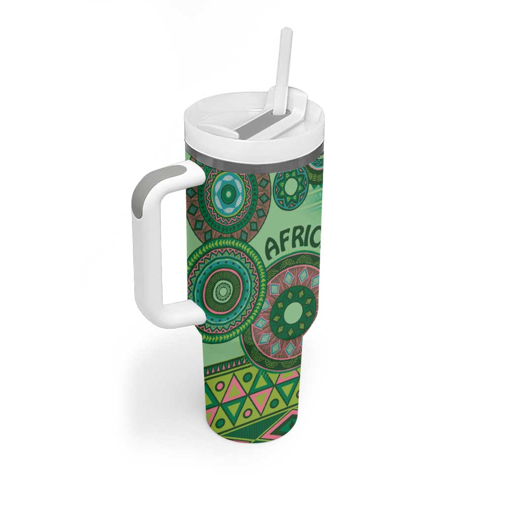 Afro Tribal Traditional Pattern Tumbler With Handle Green Motif LT9