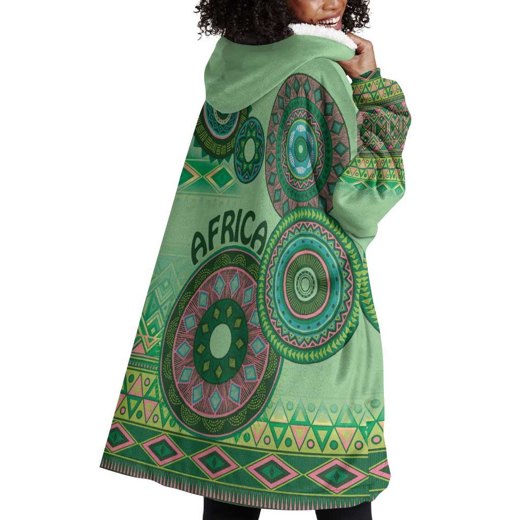 Afro Tribal Traditional Pattern Wearable Blanket Hoodie Green Motif LT9