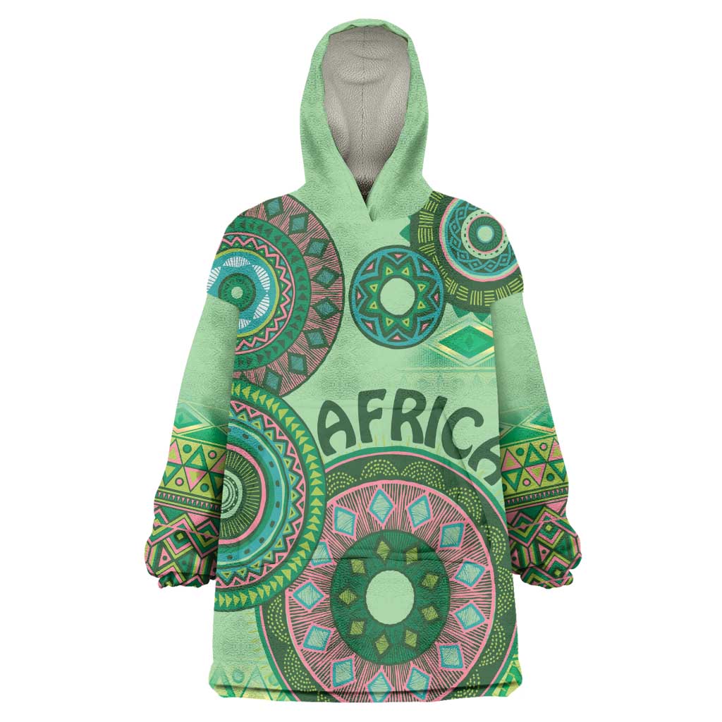 Afro Tribal Traditional Pattern Wearable Blanket Hoodie Green Motif LT9