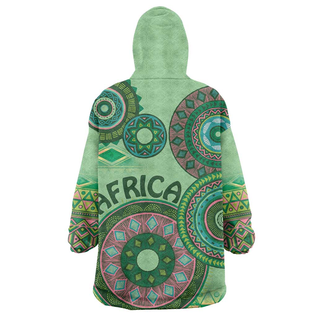 Afro Tribal Traditional Pattern Wearable Blanket Hoodie Green Motif LT9