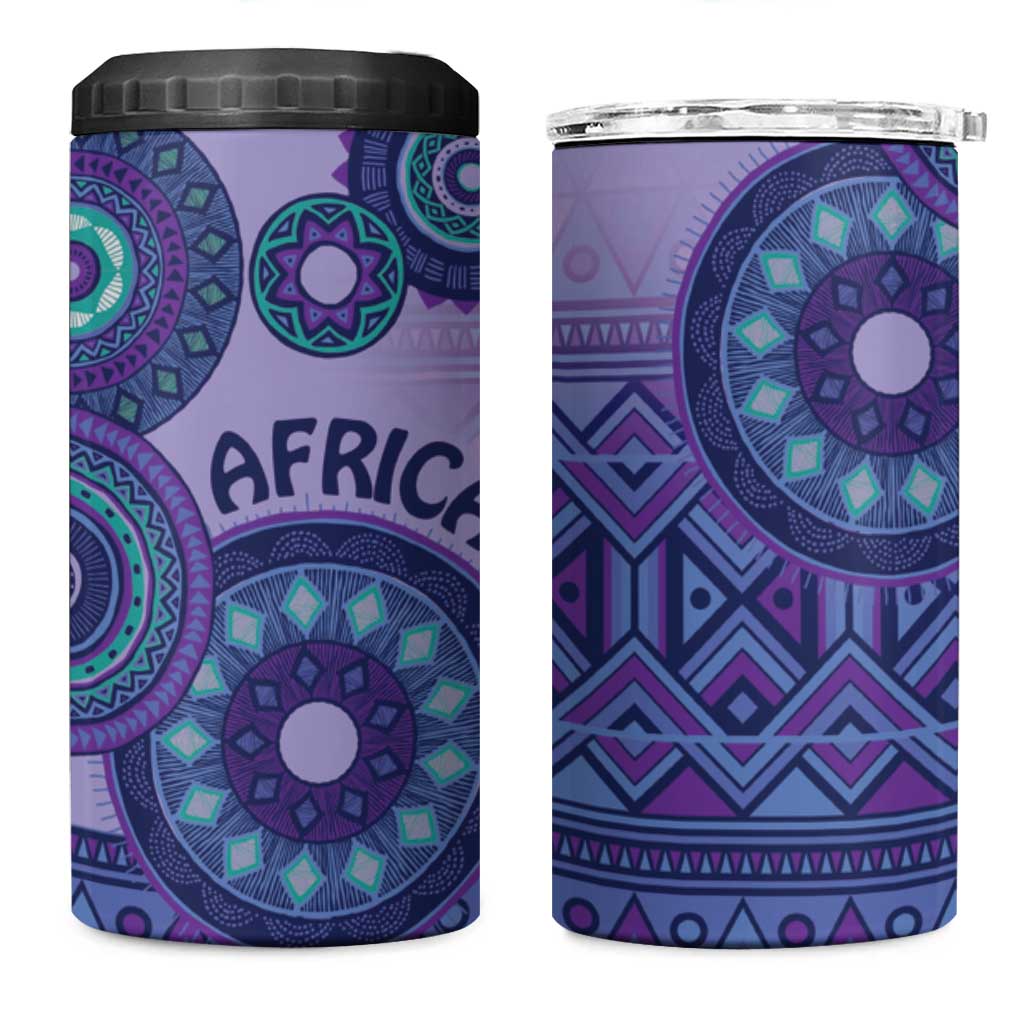 Afro Tribal Traditional Pattern 4 in 1 Can Cooler Tumbler Purple Motif LT9