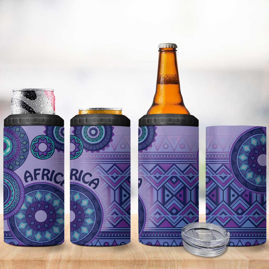 Afro Tribal Traditional Pattern 4 in 1 Can Cooler Tumbler Purple Motif LT9