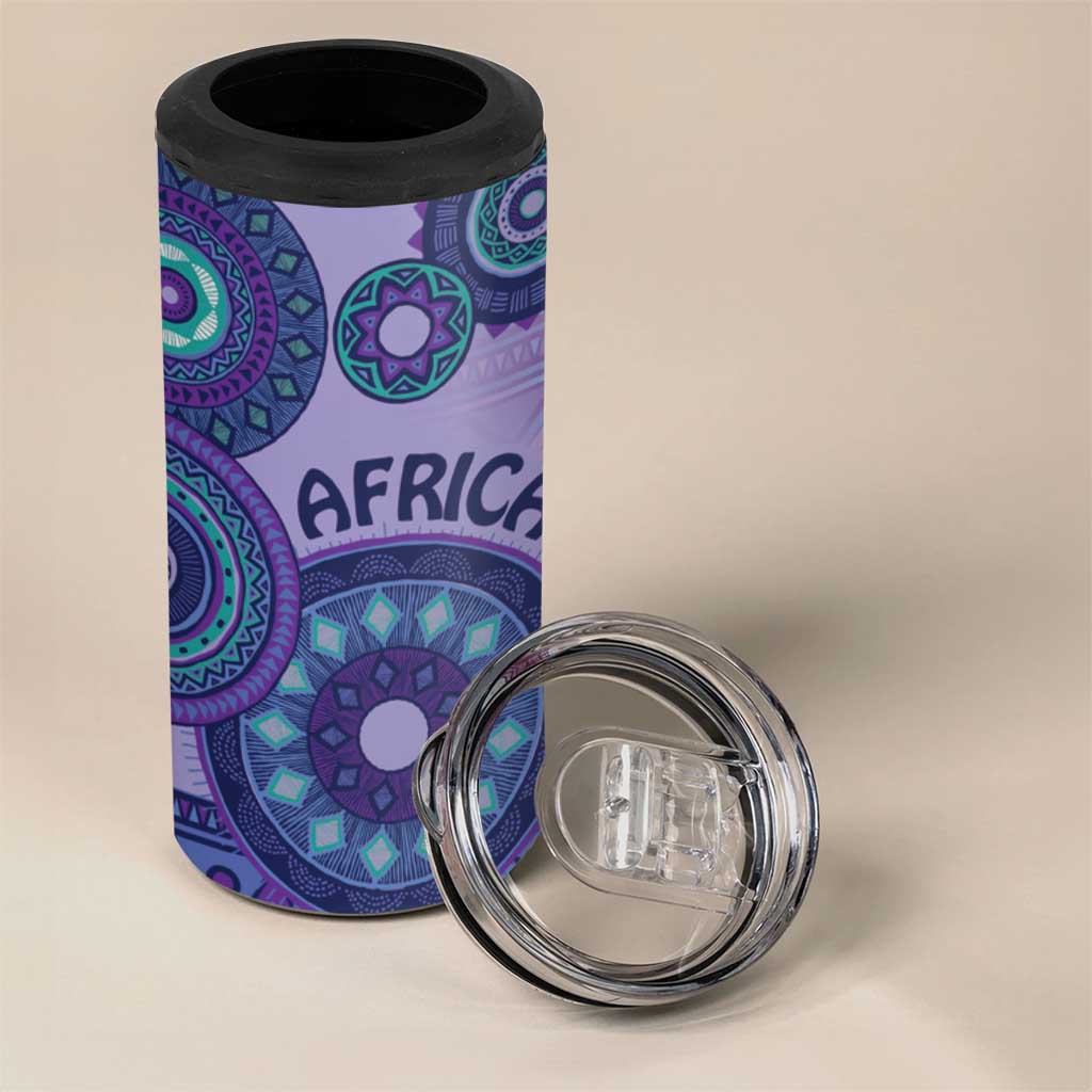 Afro Tribal Traditional Pattern 4 in 1 Can Cooler Tumbler Purple Motif LT9