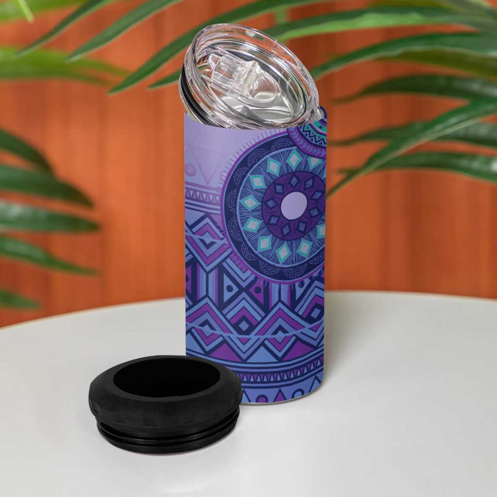 Afro Tribal Traditional Pattern 4 in 1 Can Cooler Tumbler Purple Motif LT9