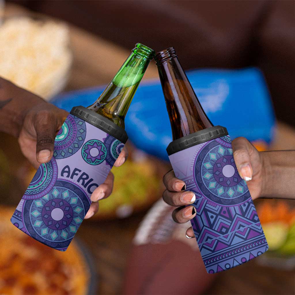 Afro Tribal Traditional Pattern 4 in 1 Can Cooler Tumbler Purple Motif LT9