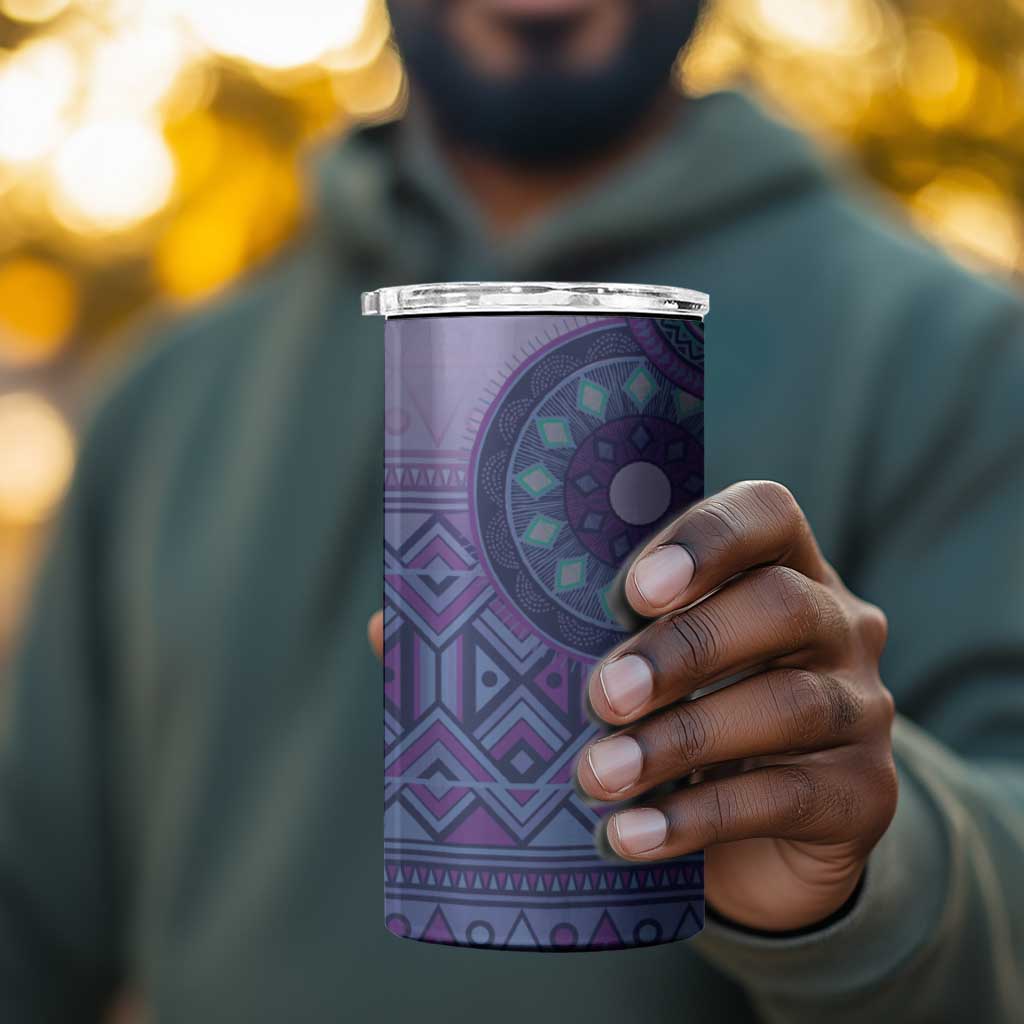 Afro Tribal Traditional Pattern 4 in 1 Can Cooler Tumbler Purple Motif LT9