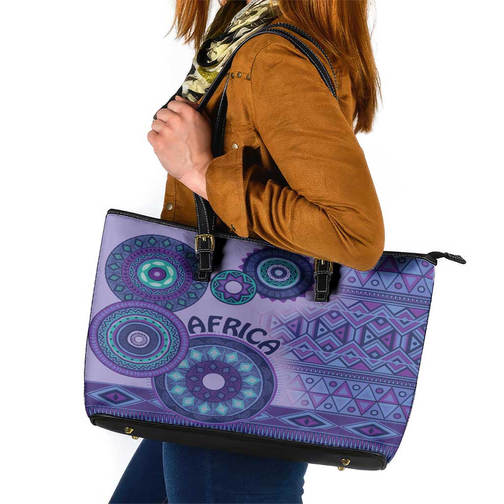 Africa Tribal Traditional Pattern Leather Tote Bag Purple Motif LT9