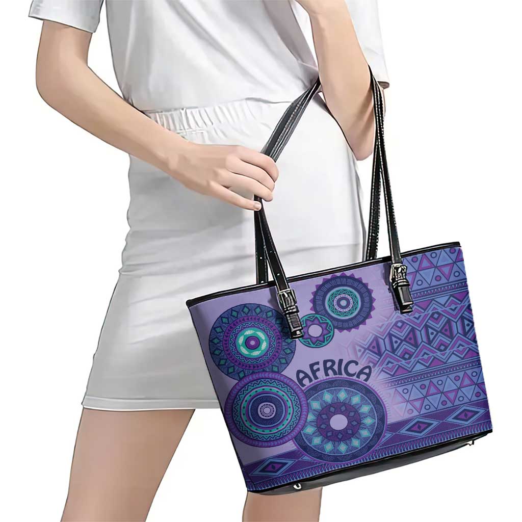 Africa Tribal Traditional Pattern Leather Tote Bag Purple Motif LT9