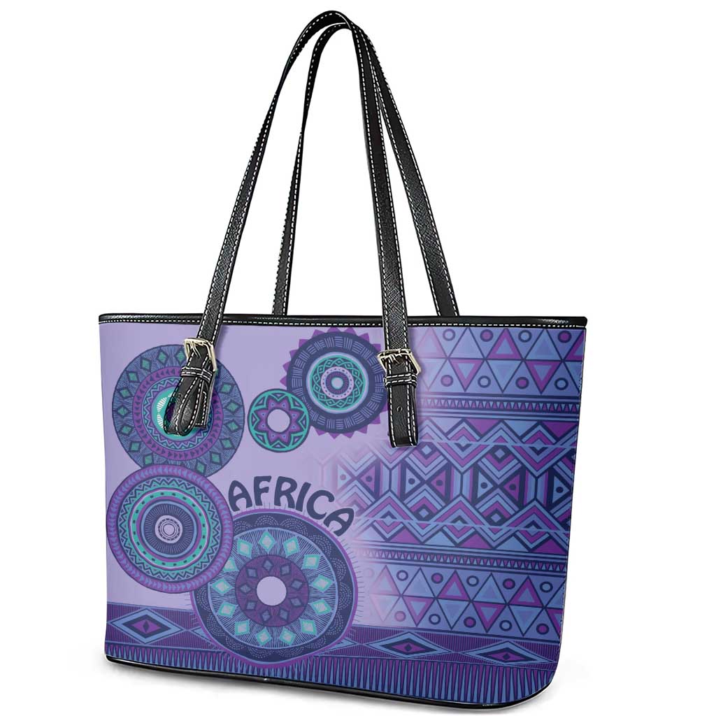 Africa Tribal Traditional Pattern Leather Tote Bag Purple Motif LT9