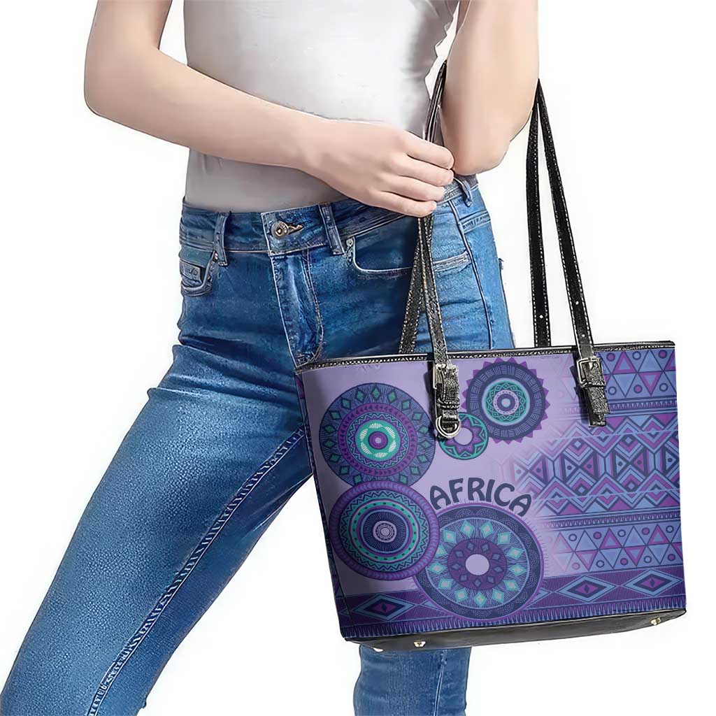 Africa Tribal Traditional Pattern Leather Tote Bag Purple Motif LT9