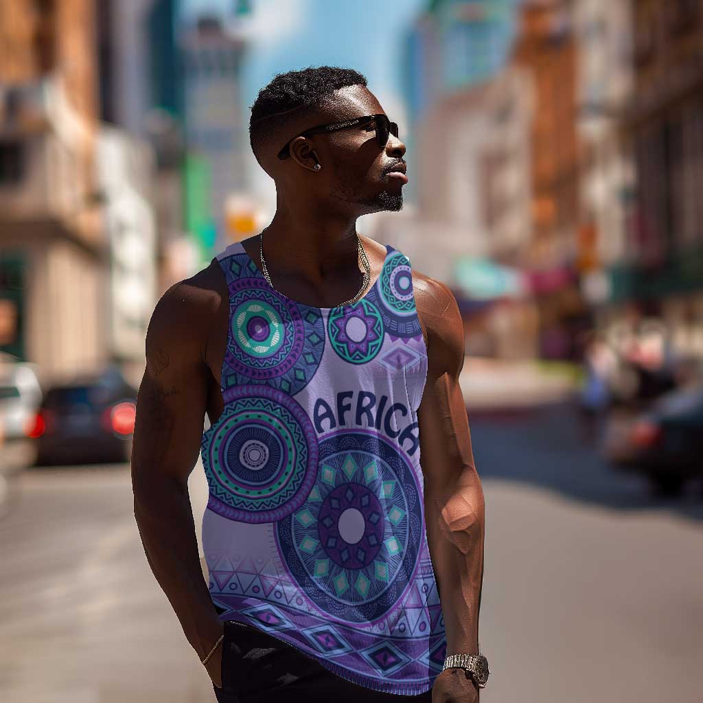 Afro Tribal Traditional Pattern Men Tank Top Purple Motif LT9