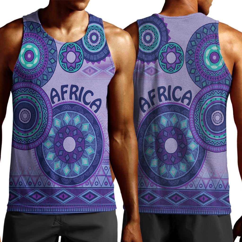 Afro Tribal Traditional Pattern Men Tank Top Purple Motif LT9