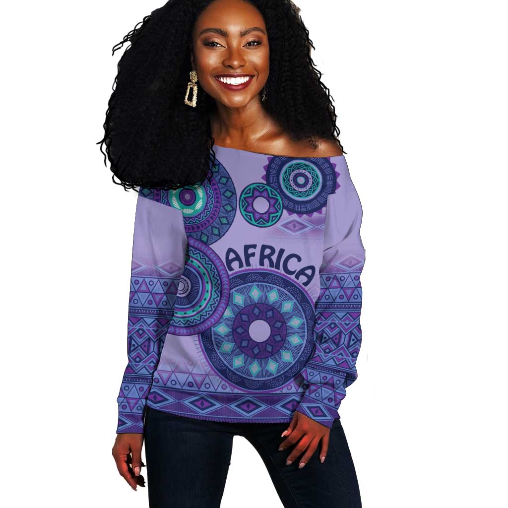 Afro Tribal Traditional Pattern Off Shoulder Sweater Purple Motif LT9