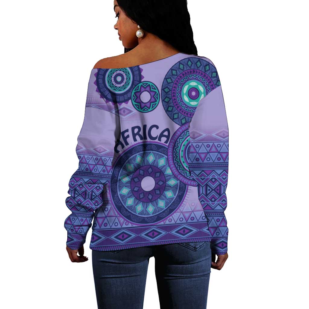 Afro Tribal Traditional Pattern Off Shoulder Sweater Purple Motif LT9