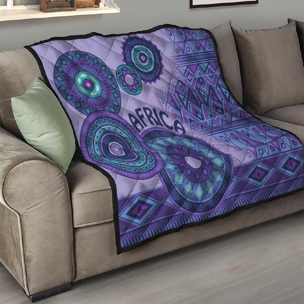 Afro Tribal Traditional Pattern Quilt Purple Motif LT9