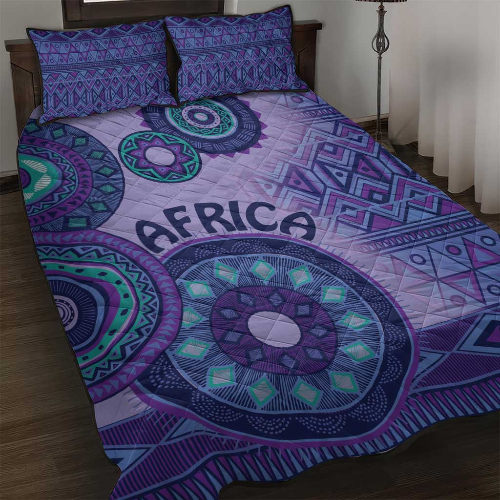Afro Tribal Traditional Pattern Quilt Bed Set Purple Motif LT9