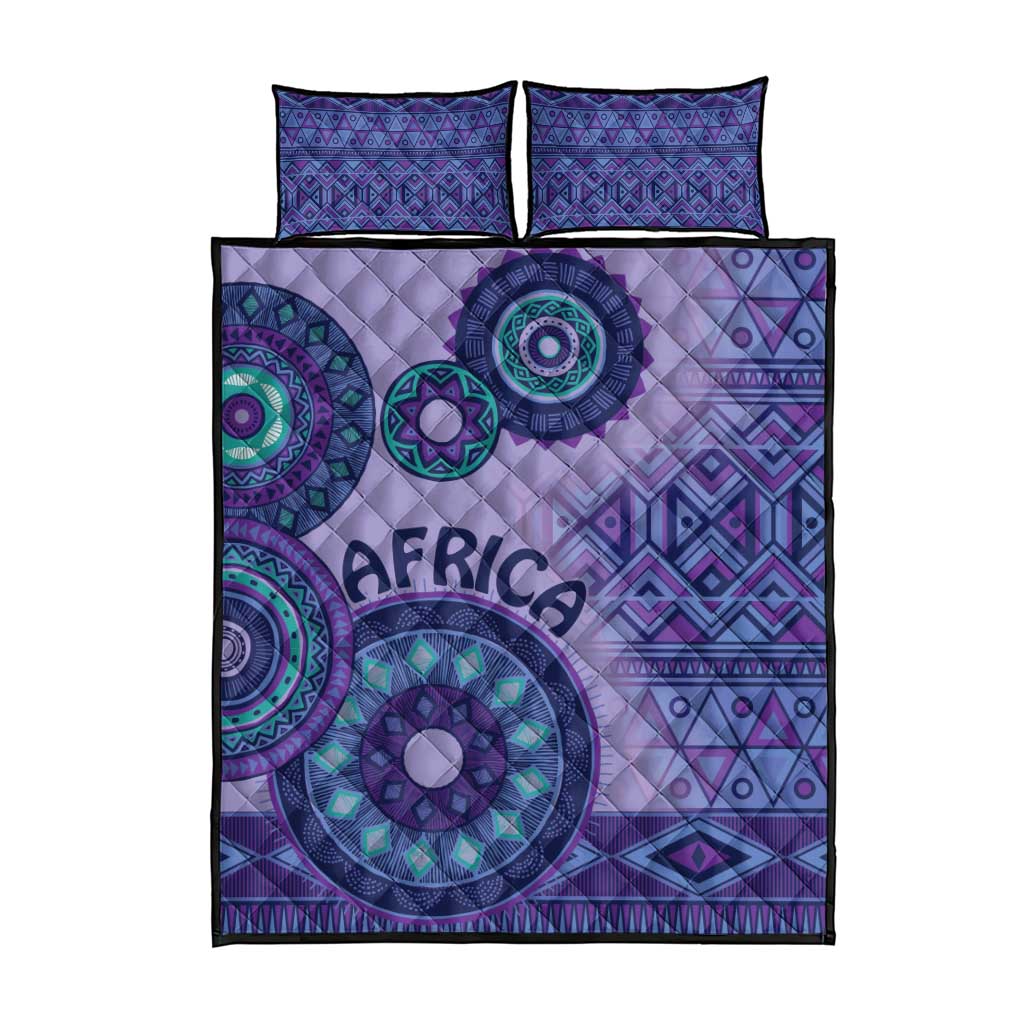 Afro Tribal Traditional Pattern Quilt Bed Set Purple Motif LT9