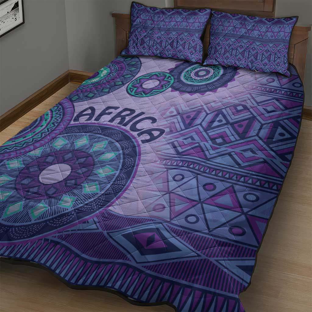 Afro Tribal Traditional Pattern Quilt Bed Set Purple Motif LT9