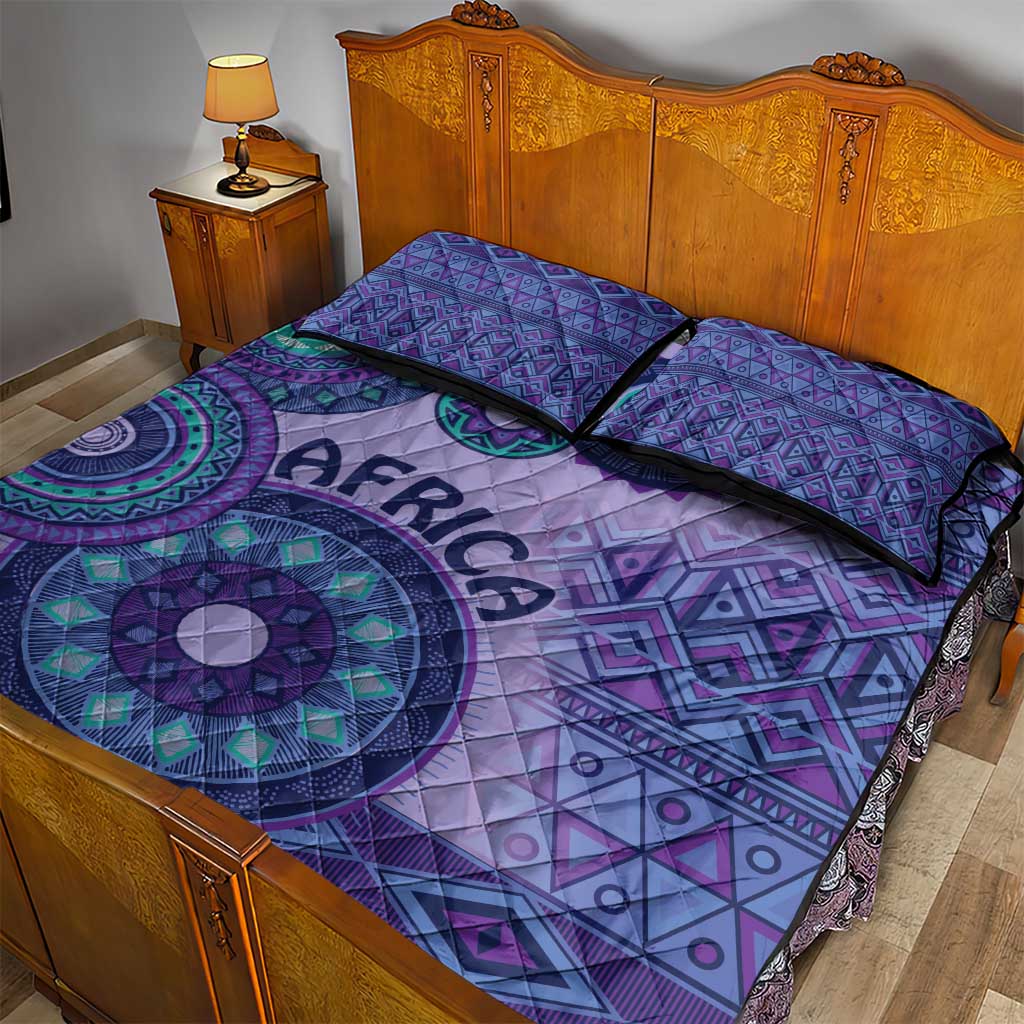 Afro Tribal Traditional Pattern Quilt Bed Set Purple Motif LT9