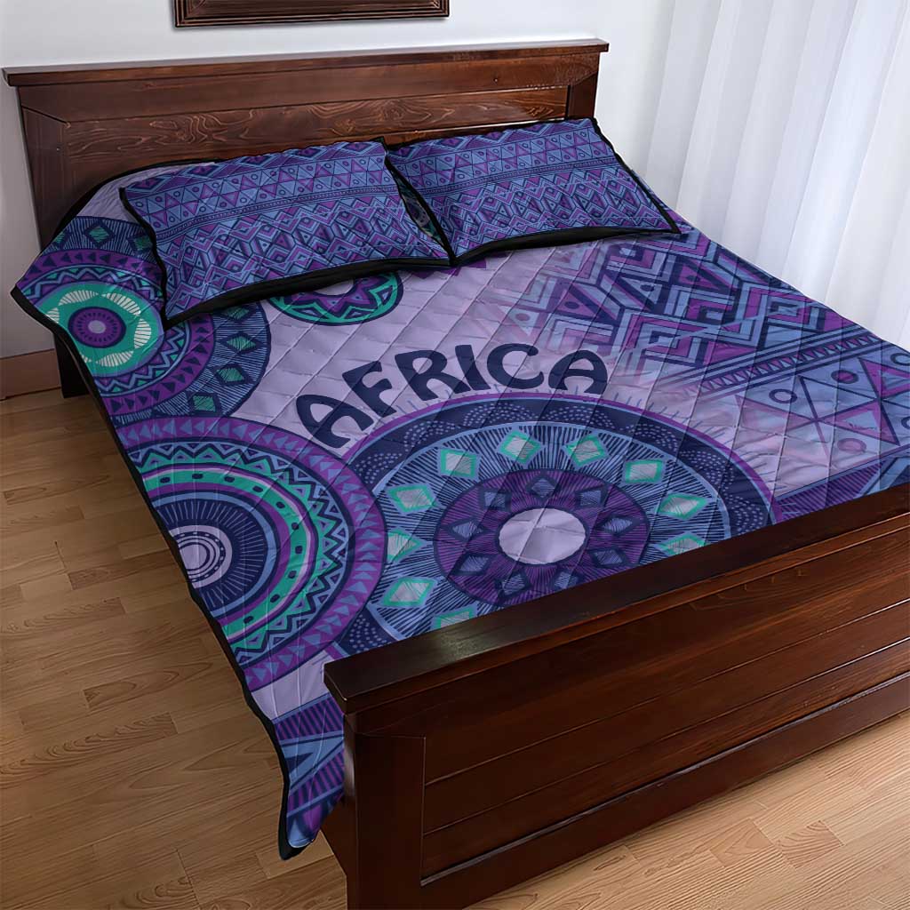 Afro Tribal Traditional Pattern Quilt Bed Set Purple Motif LT9
