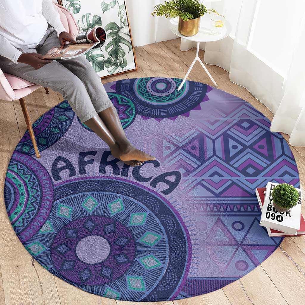 Afro Tribal Traditional Pattern Round Carpet Purple Motif LT9