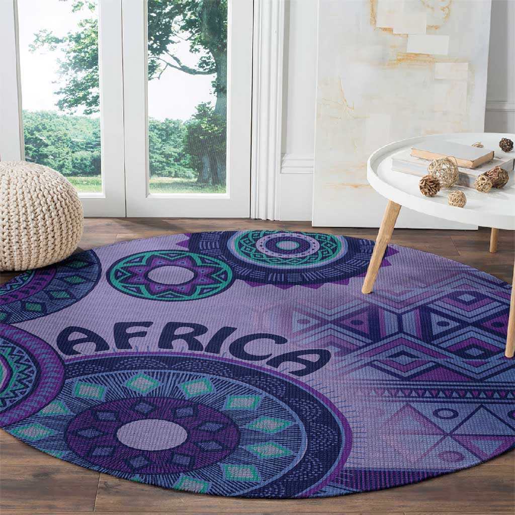 Afro Tribal Traditional Pattern Round Carpet Purple Motif LT9