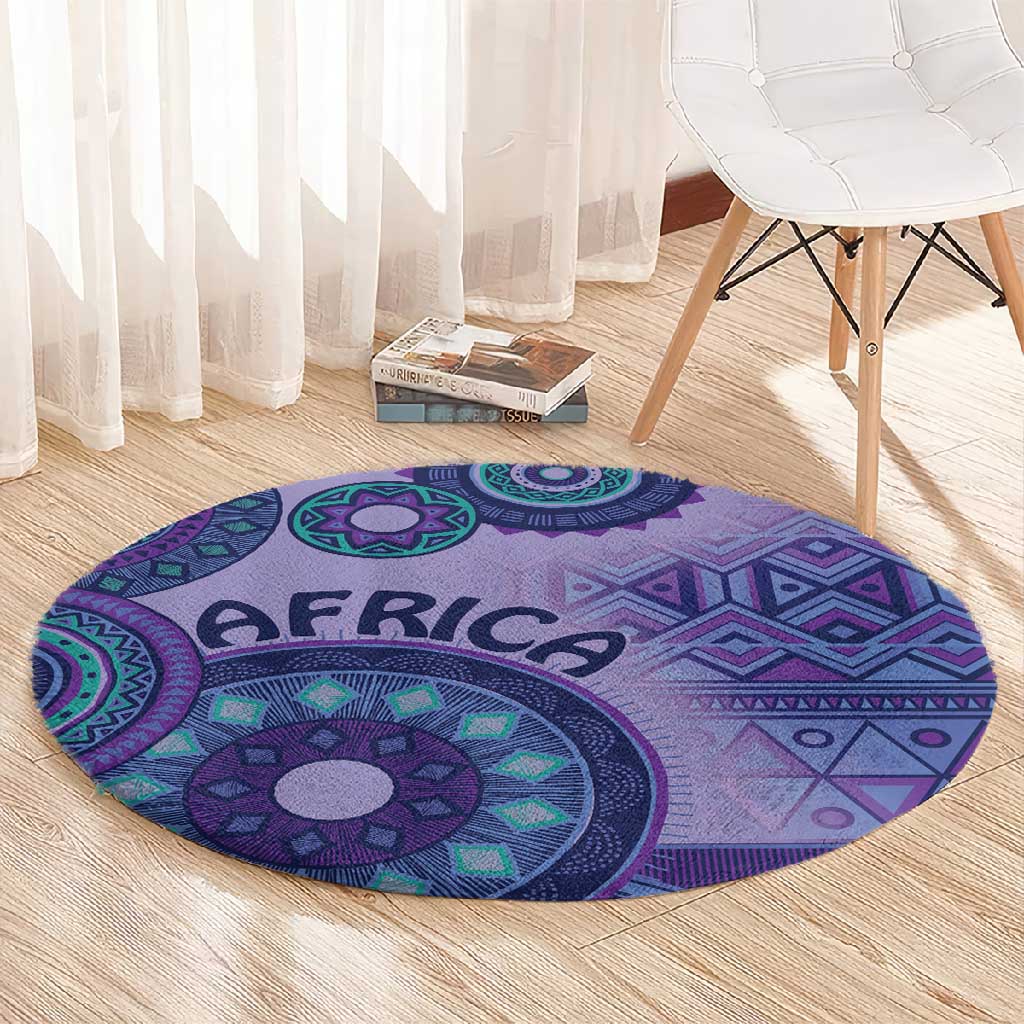 Afro Tribal Traditional Pattern Round Carpet Purple Motif LT9