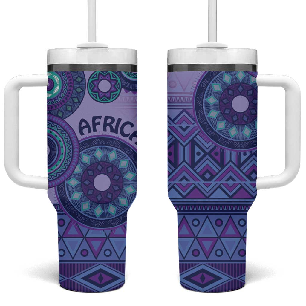 Afro Tribal Traditional Pattern Tumbler With Handle Purple Motif LT9