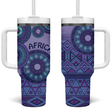 Afro Tribal Traditional Pattern Tumbler With Handle Purple Motif LT9