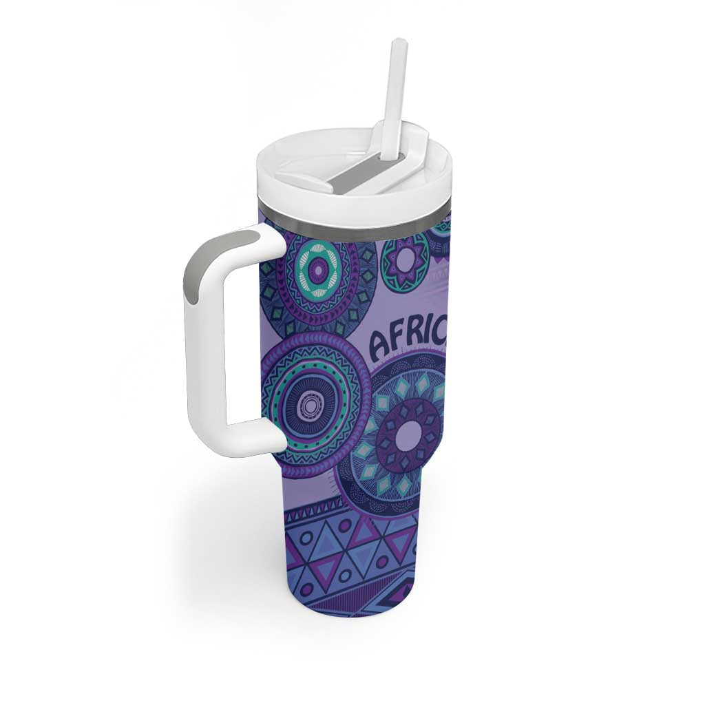 Afro Tribal Traditional Pattern Tumbler With Handle Purple Motif LT9